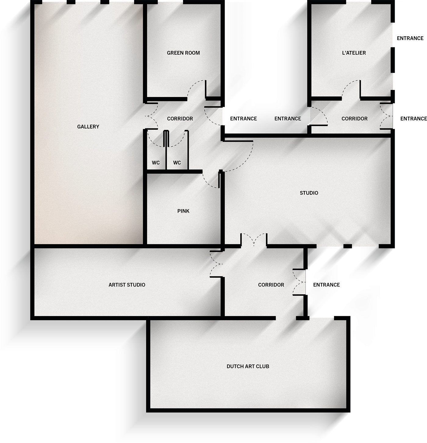 Plattegrond van evenementen- en expositieruimte The Gallery in Dutch Art Room Rotterdam